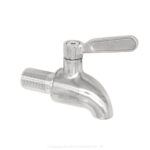 Eleganter Edelstahl-Wasserhahn für Wasserfilter, seitlich von oben fotografiert.